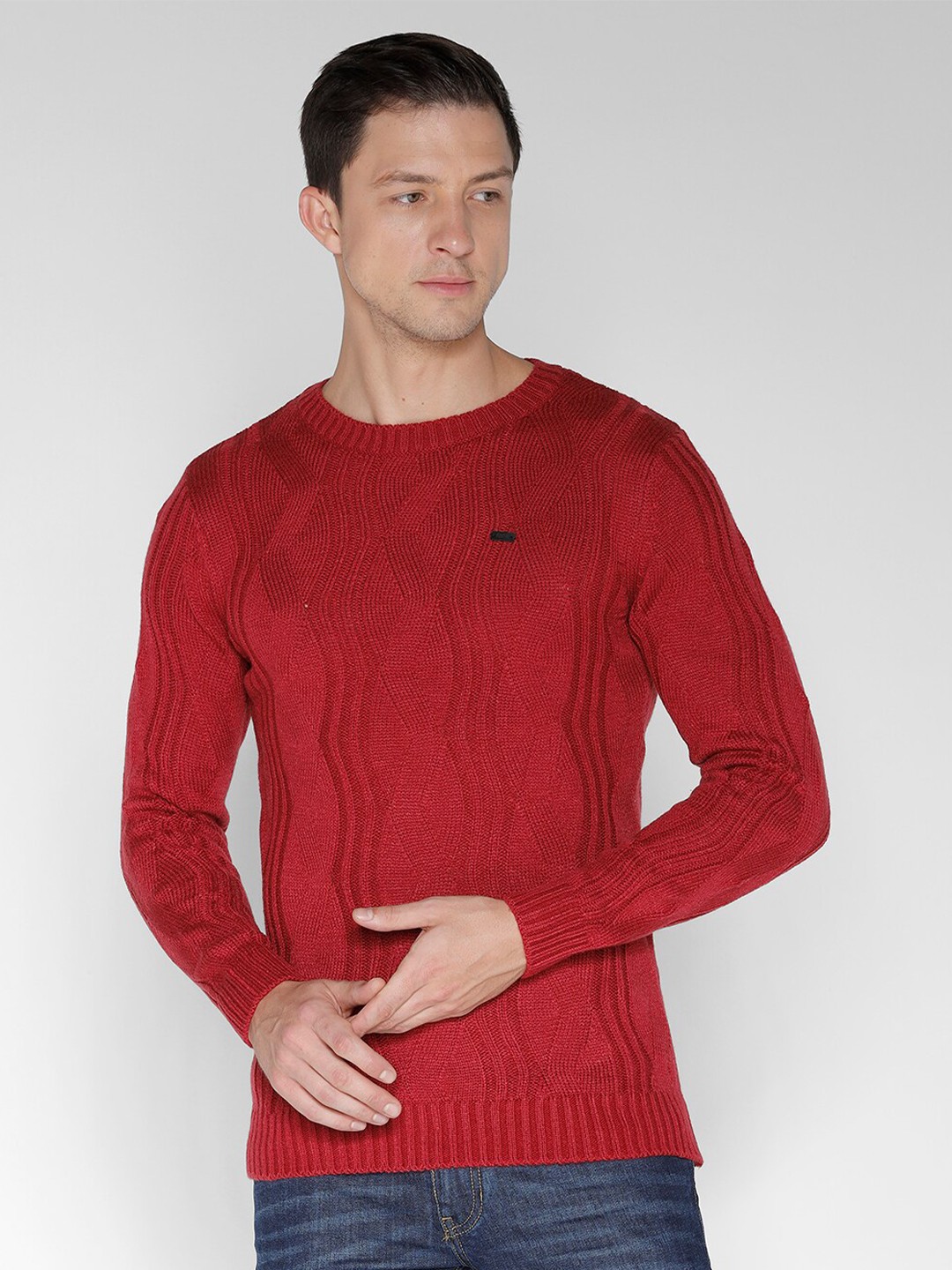 

IDENTITI Round Neck Long Sleeves Pure Cotton Pullover Sweater, Maroon