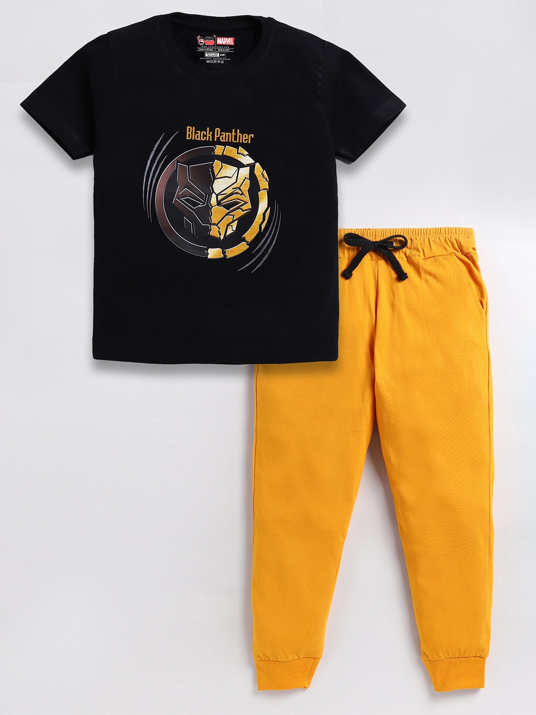 

SmartRAHO Boys Black Panther Printed Pure Cotton T-shirt With Trousers
