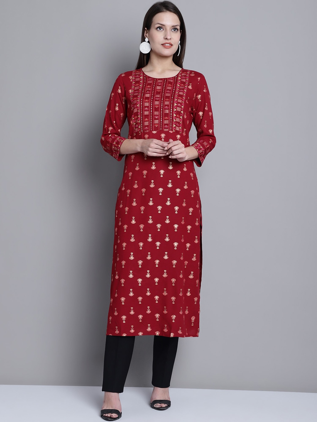 

Cantabil Floral Printed Straight Kurta, Maroon