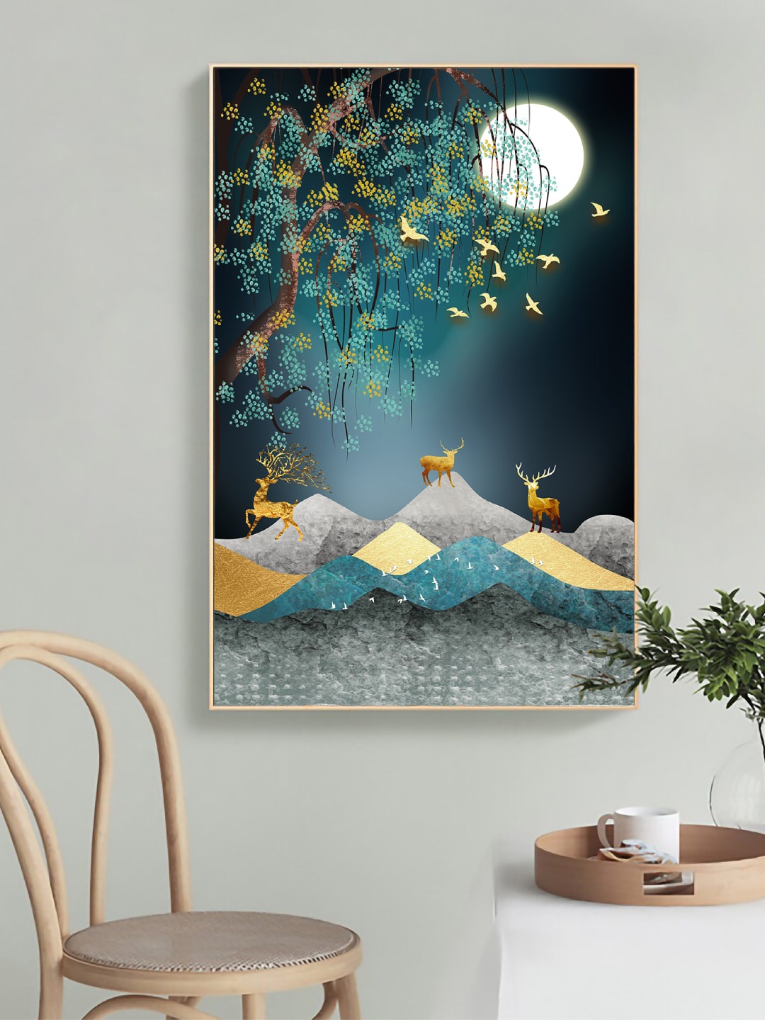 

Art Street Black Deer Birds Nordic Landscape Abstract Painting Framed Wall Art