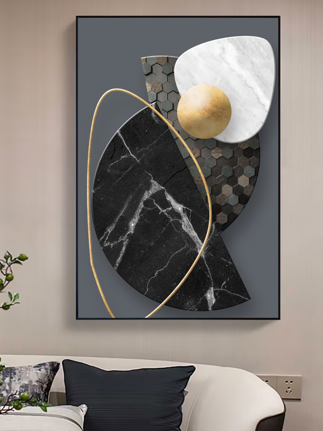 

Art Street Black & Grey Abstract Marble Curves Geometric Printed Canvas Wall Art