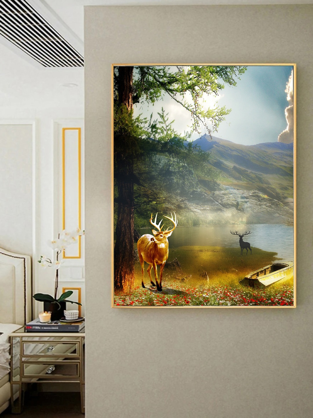 

Art Street Blue & Gold Toned Deer in the Forest Abstract Painting Framed Wall Art