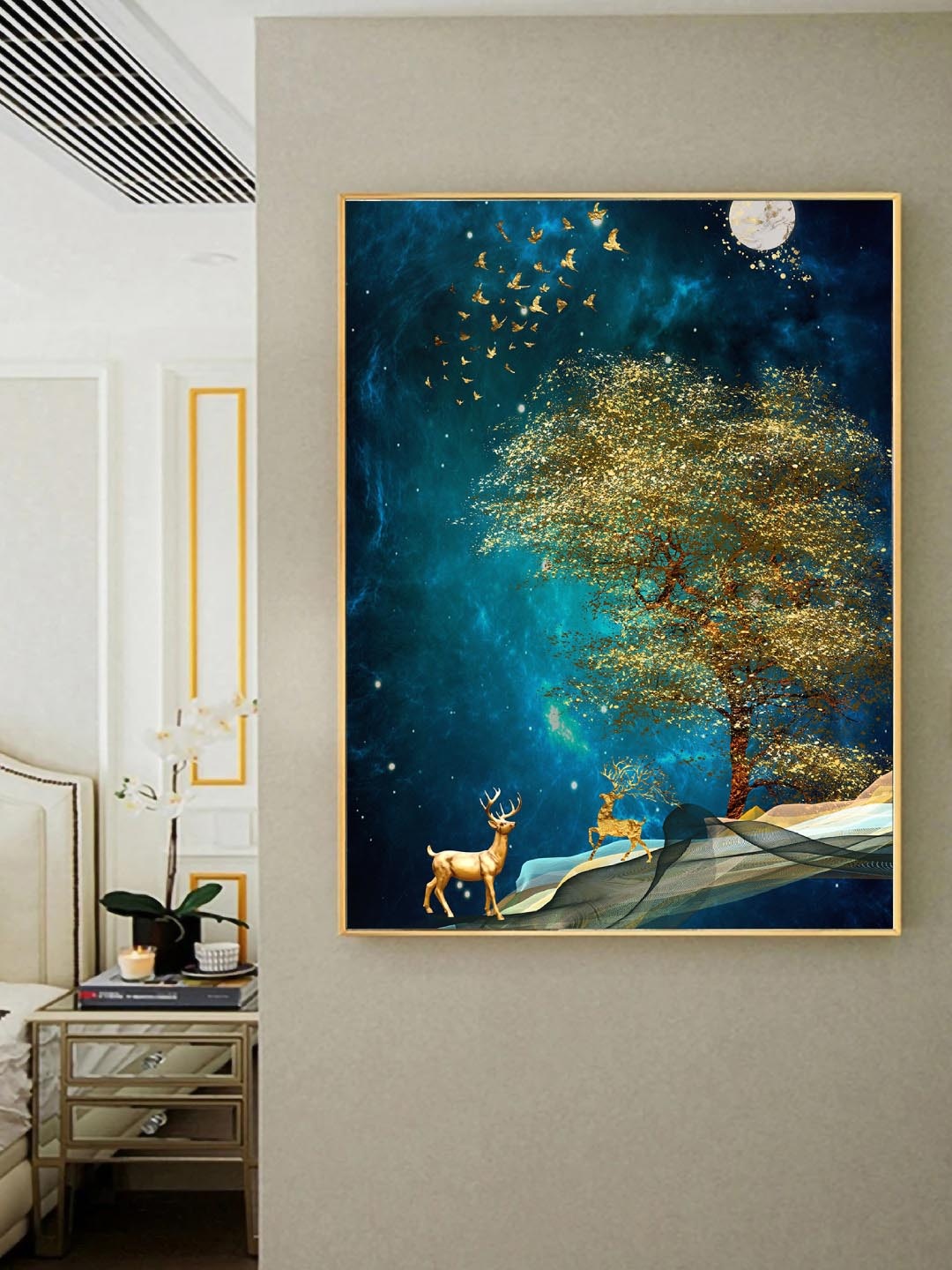 

Art Street Blue Cool Space Nordic Deer Style Framed Painting Wall Art