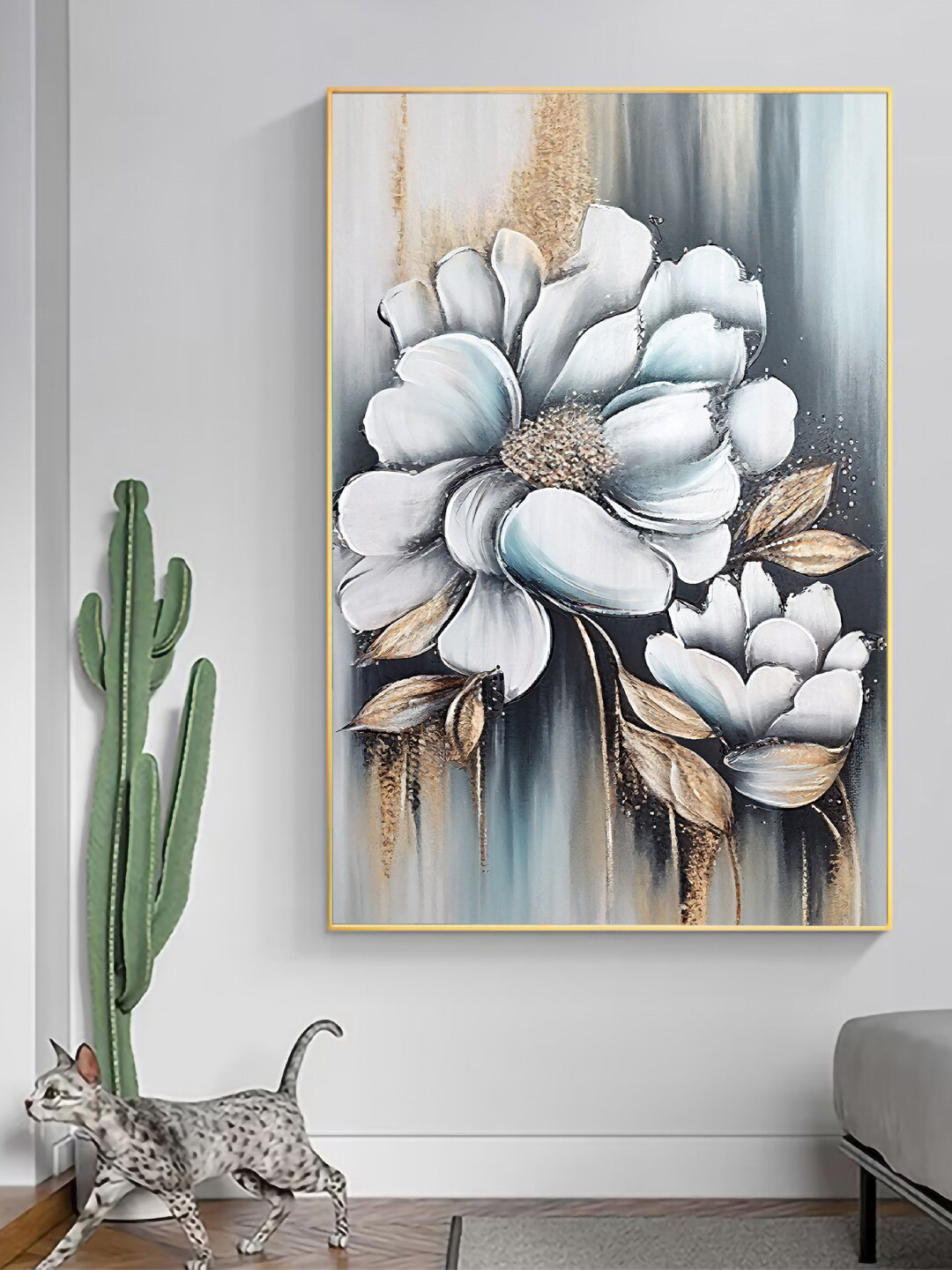 

Art Street Beige-Colored & Grey Flower Painting Wall Art, Gold