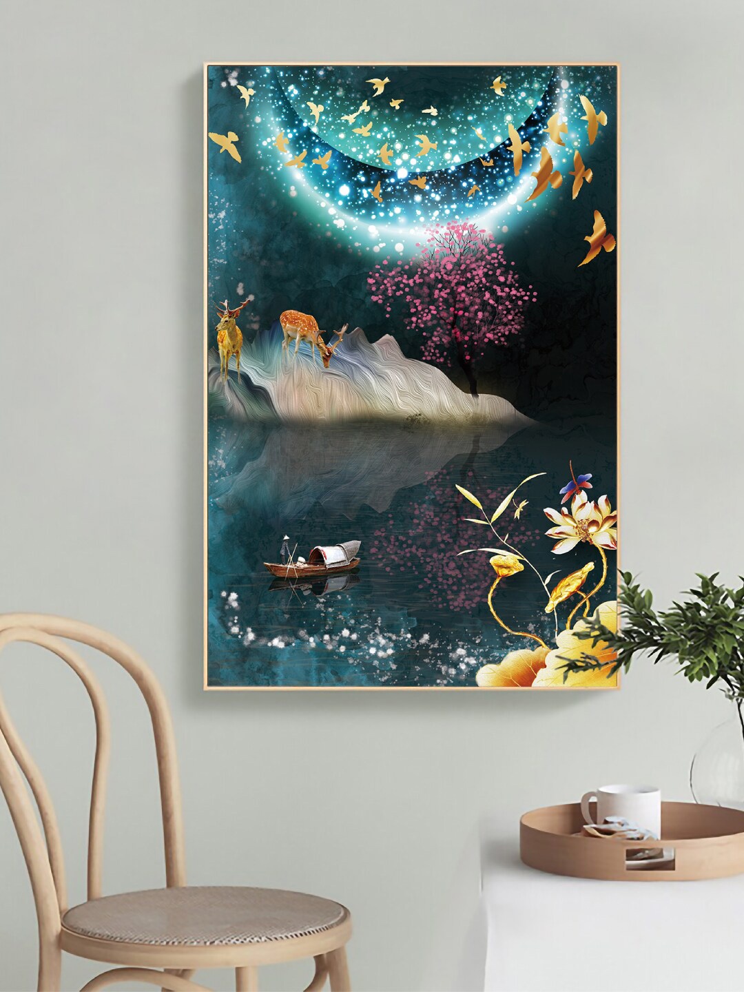 

Art Street Black Flower Power The Spring With A Moonlit Abstract Painting Framed Wall Art