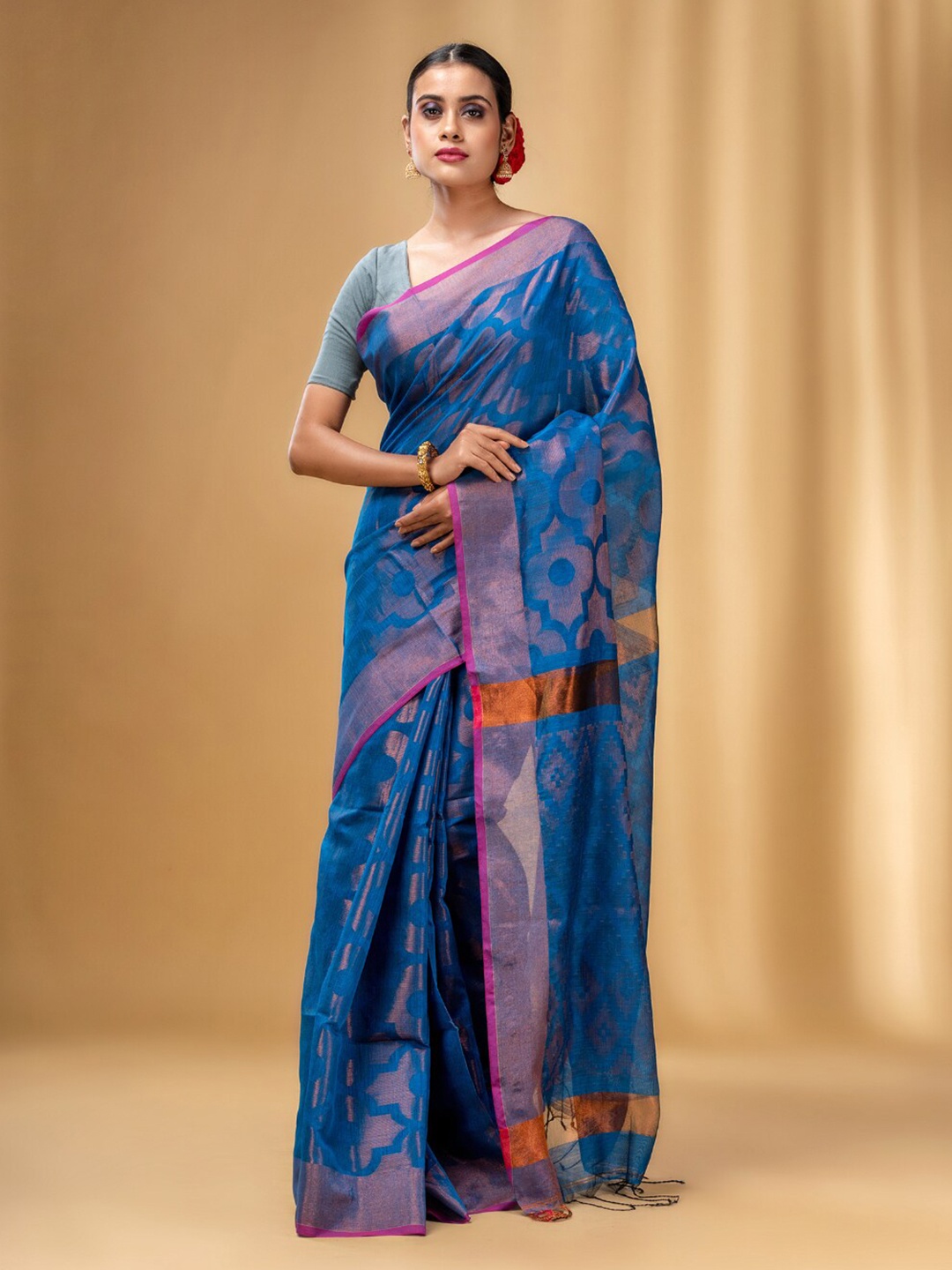 

Charukriti Floral Woven Design Zari Saree, Blue