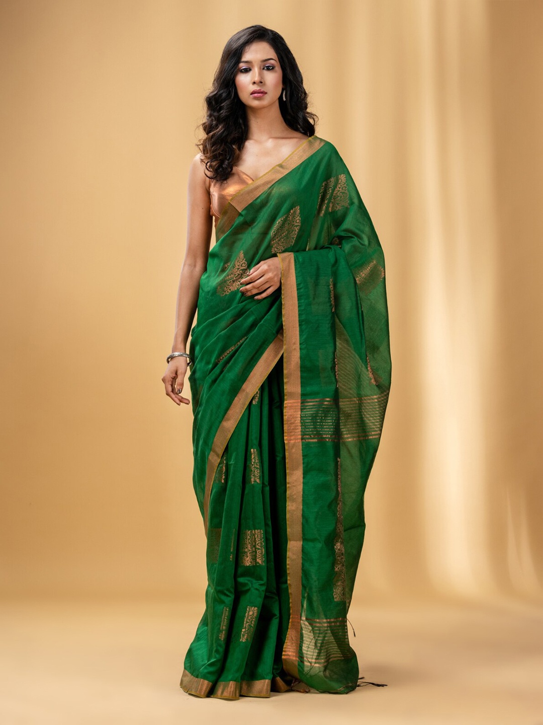 

Charukriti Ethnic Motifs Woven Design Zari Saree, Green