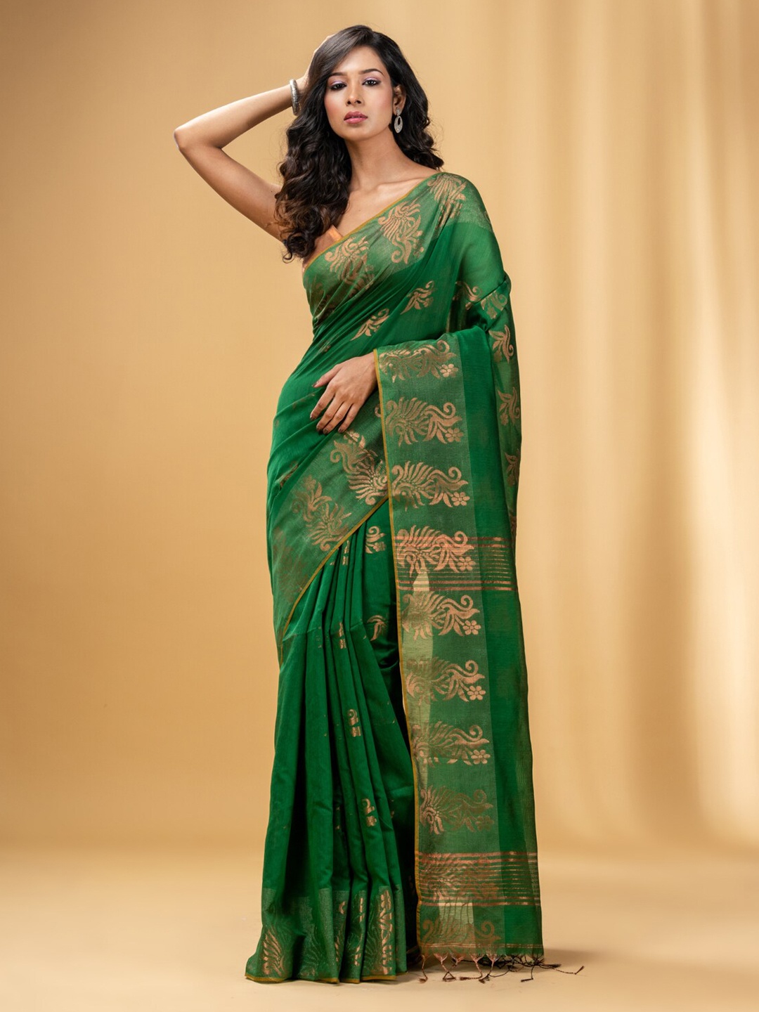 

Charukriti Floral Woven Design Zari Saree, Green