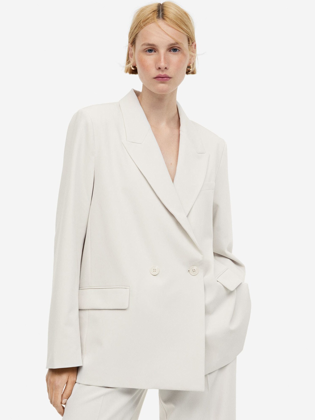 

H&M Double-Breasted Blazer, Beige