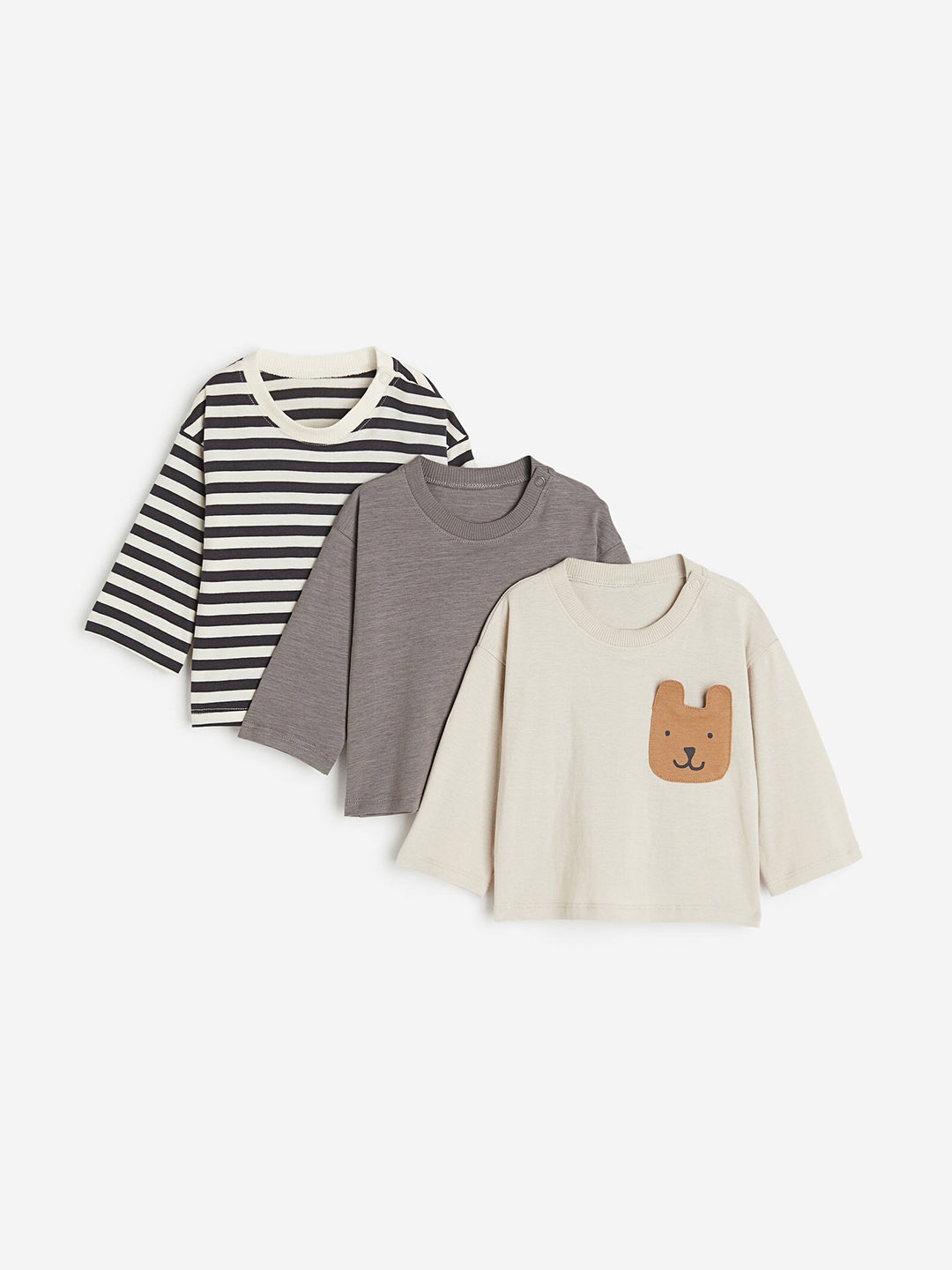 

H&M Boys 3-Pack Cotton Jersey Tops, Beige