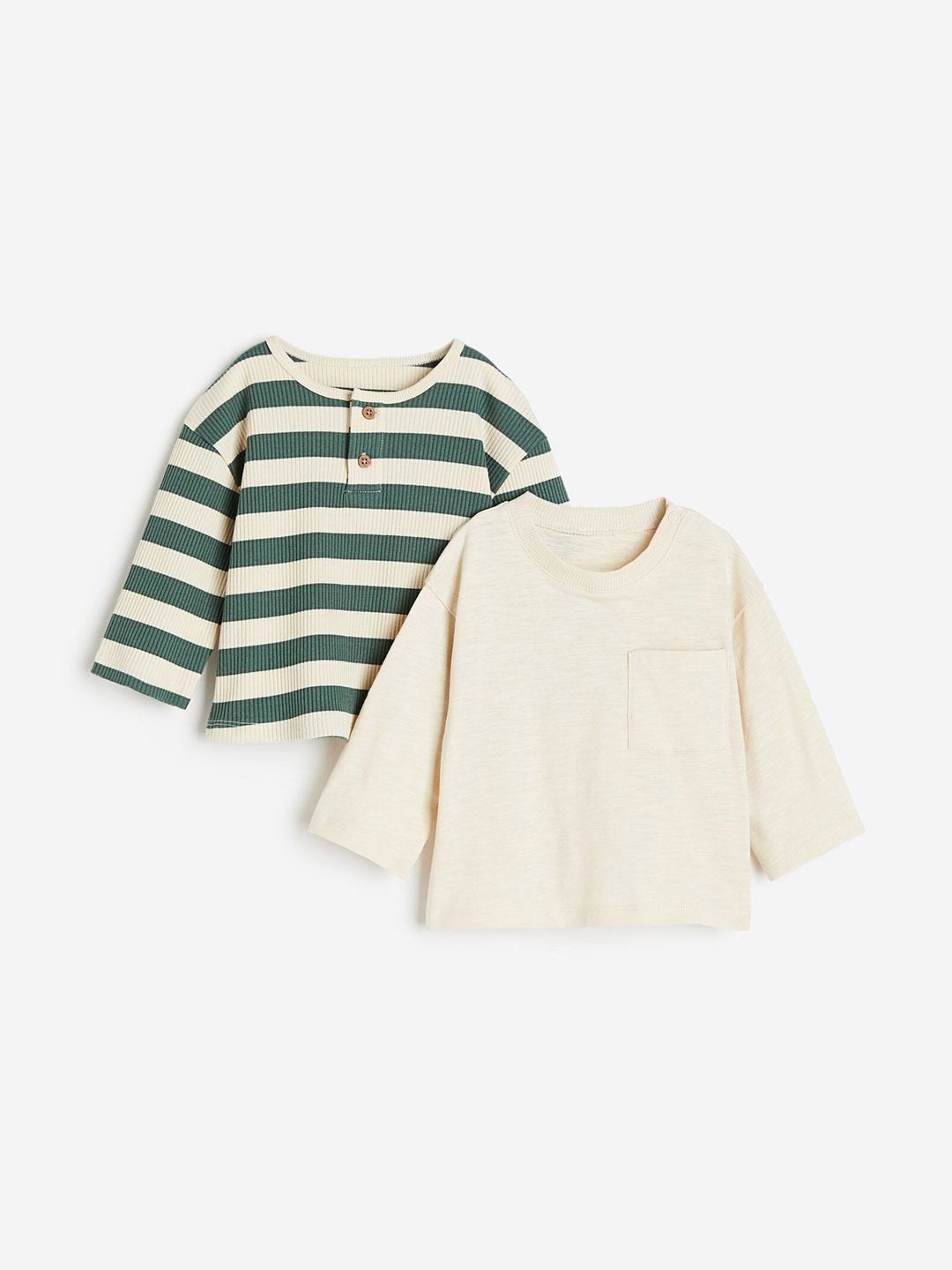 

H&M Boys 2-Pack Cotton Jersey Tops, Green