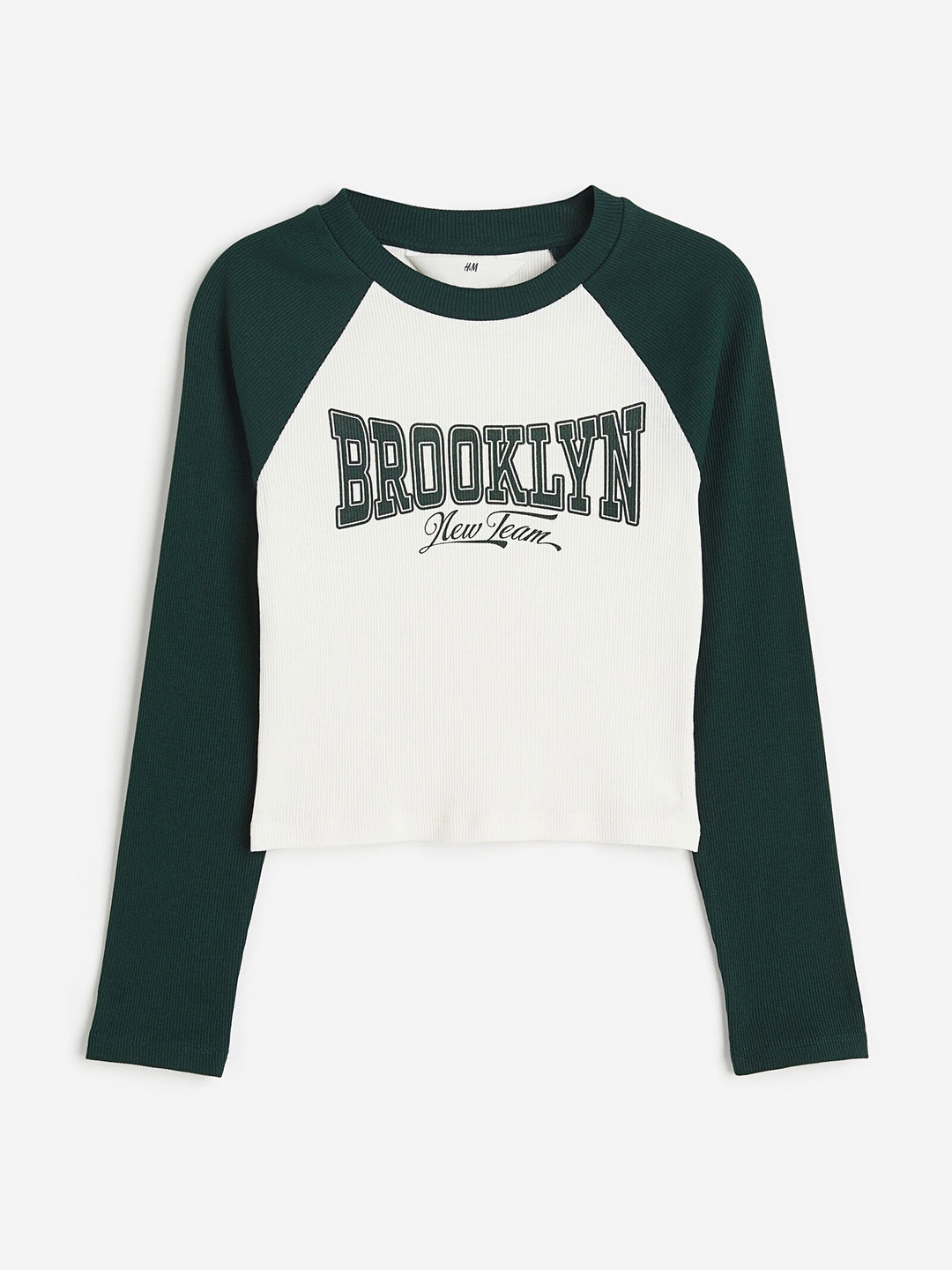 

H&M Girls Ribbed Cotton Jersey Cropped Top, Green