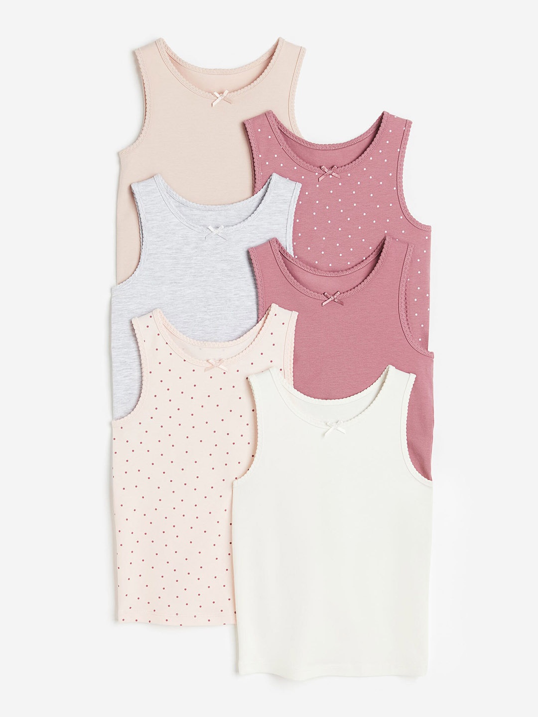 

H&M Girls 6-Pack Picot-Trimmed Vest Tops, Pink