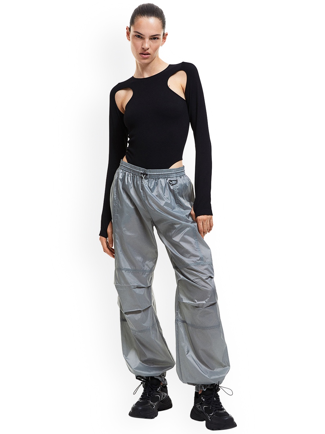 

H&M Women Water-Repellent Parachute Trousers, Grey