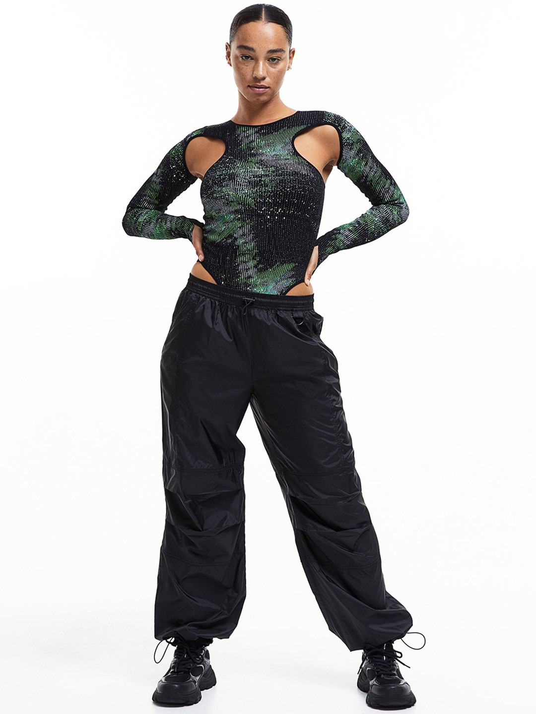 

H&M Women Parachute Trousers, Black
