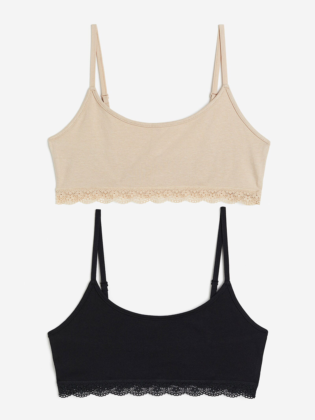 

H&M 2-Pack Non-Padded Cotton Bra Tops, Beige