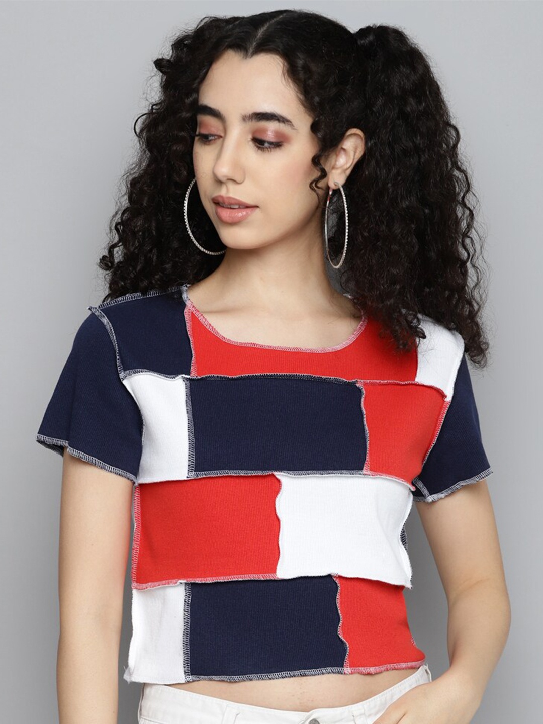 

Kook N Keech Black Colourblocked Cotton Crop T-shirt