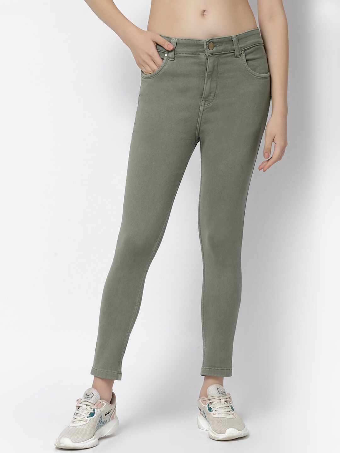 

Prag & Co Women Skinny Fit Cotton Treggings, Green