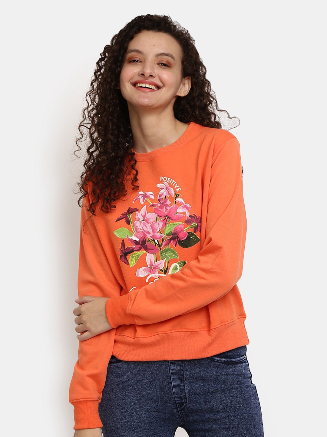 

V-Mart Floral Printed Cotton Pullover Sweatshirt, Orange