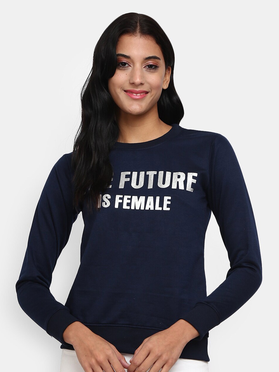 

V-Mart Typography Printed Cotton Pullover, Navy blue