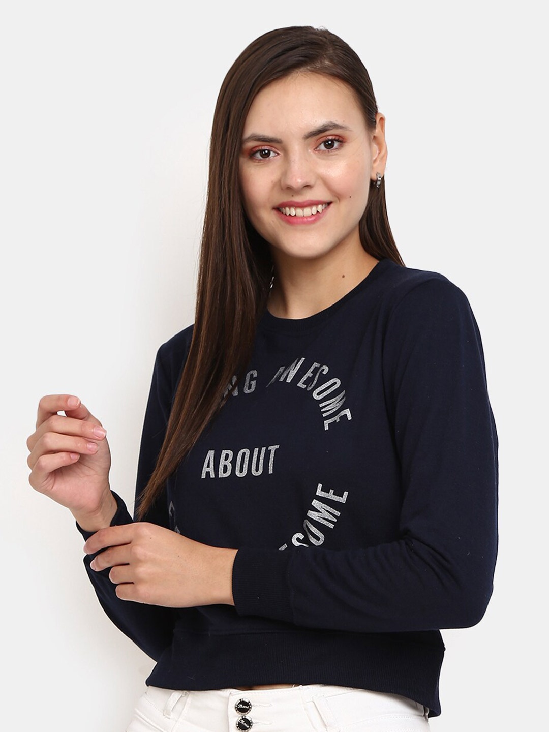 

V-Mart Typography Printed Cotton Pullover, Navy blue