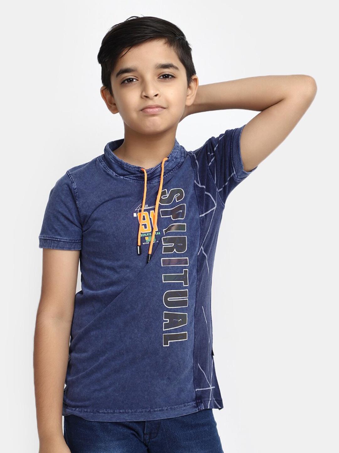 

V-Mart Boys Typography Printed Hih Neck Cotton T-shirt, Blue