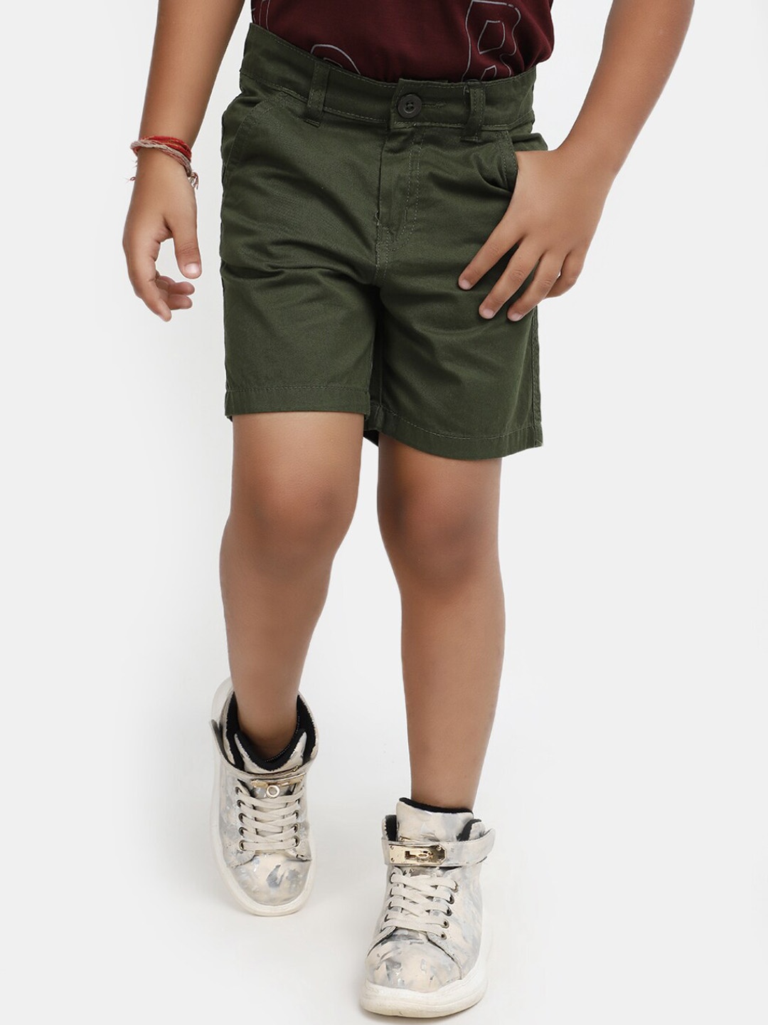 

V-Mart Boys Mid Rise Cotton Shorts, Green