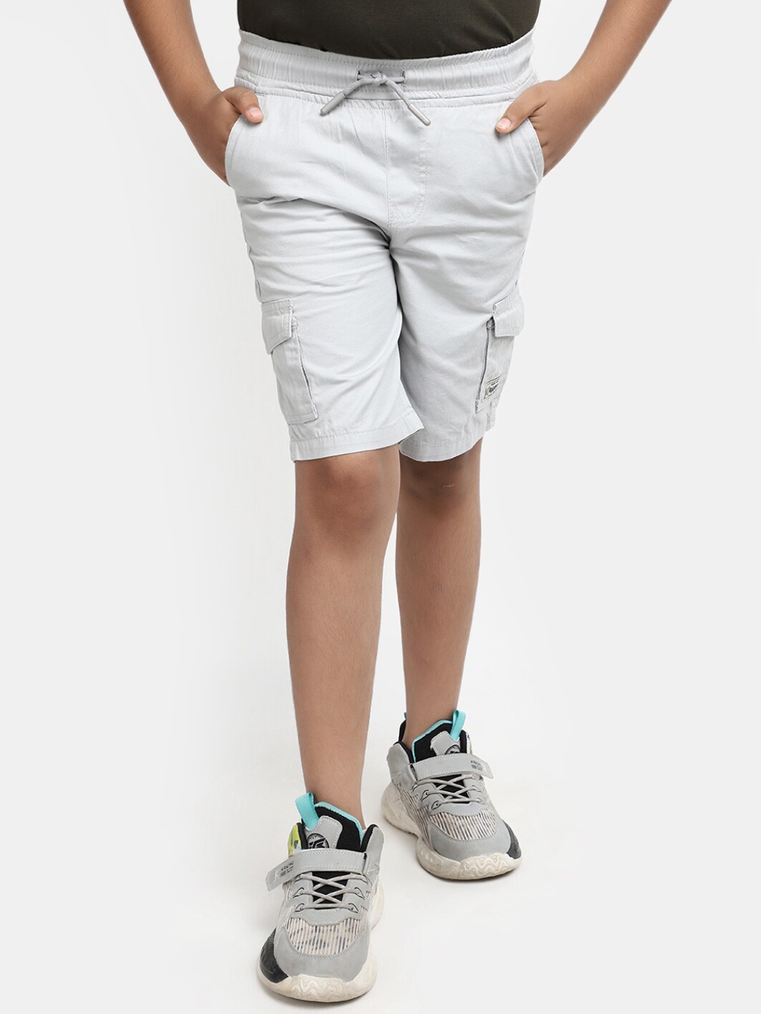 

V-Mart Boys Twill Weave Mid Rise Cotton Shorts, Grey