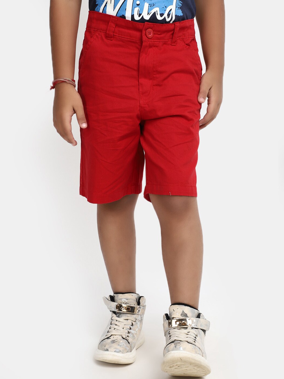 

V-Mart Boys Twill Weave Mid Rise Cotton Shorts, Red