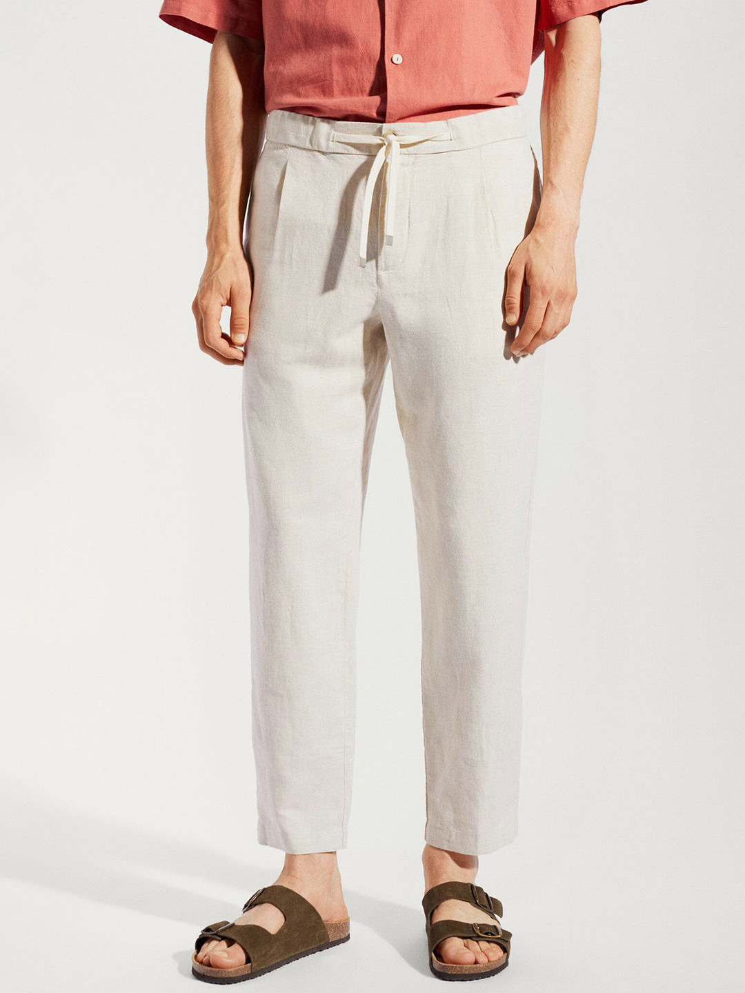 

MANGO MAN Slim Fit Pleated Trousers, Beige