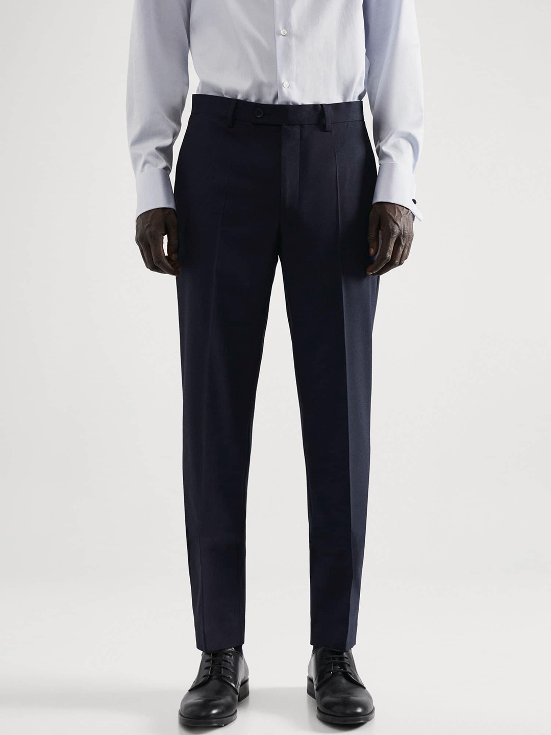 

MANGO MAN Slim Fit Solid Comfort Stretch Formal Trousers, Navy blue