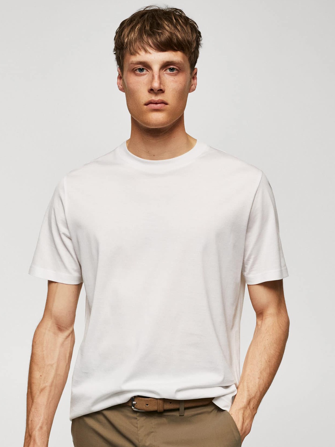 

MANGO MAN Round Neck Pure Cotton T-shirt, White