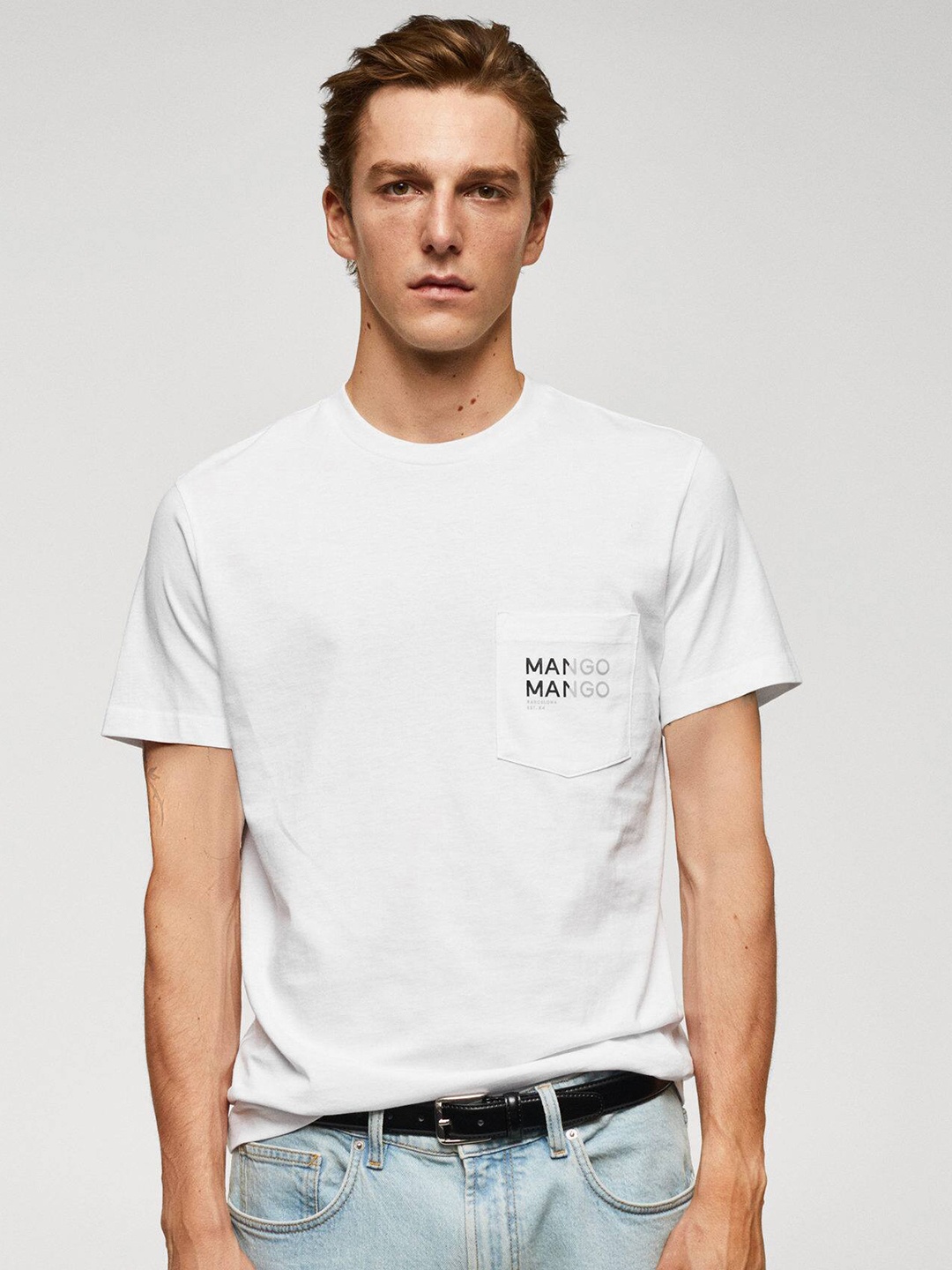 

MANGO MAN Pocket Detail Pure Cotton Regular Fit T-shirt, White