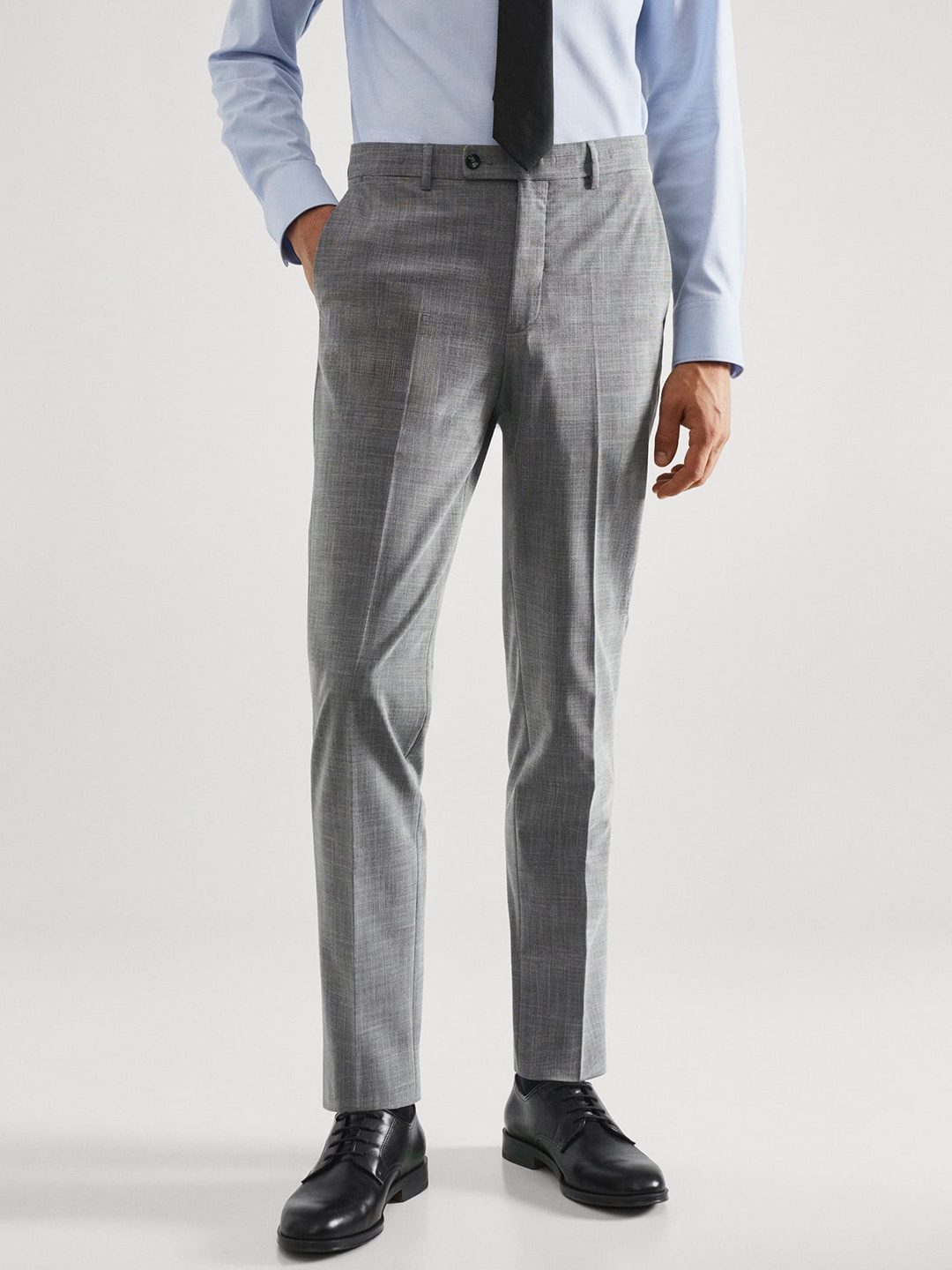 

MANGO MAN Slim Fit Checked Comfort Stretch Formal Trousers, Grey