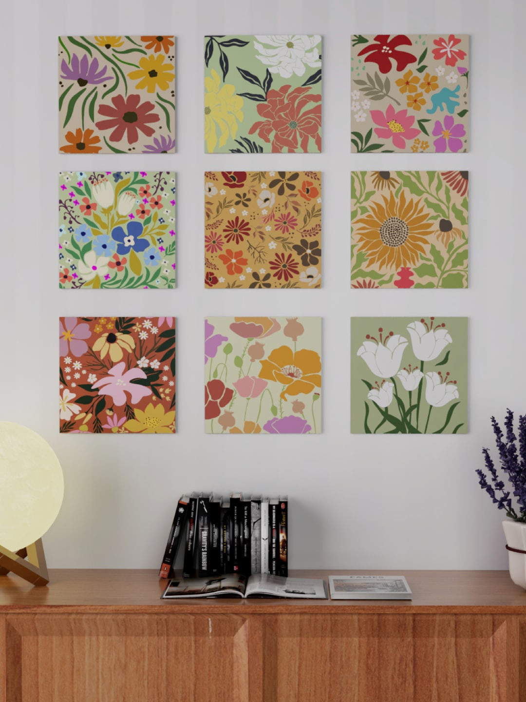 

Art Street Pink 9 Pieces Modern Floral Square Wall Art