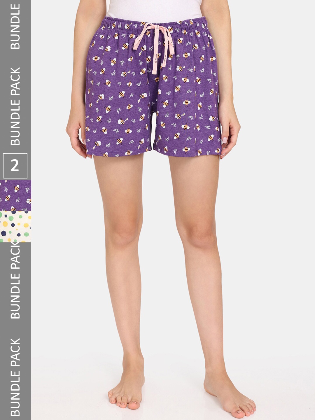 

Rosaline by Zivame Women Pack Of 2 Printed Shorts, Purple