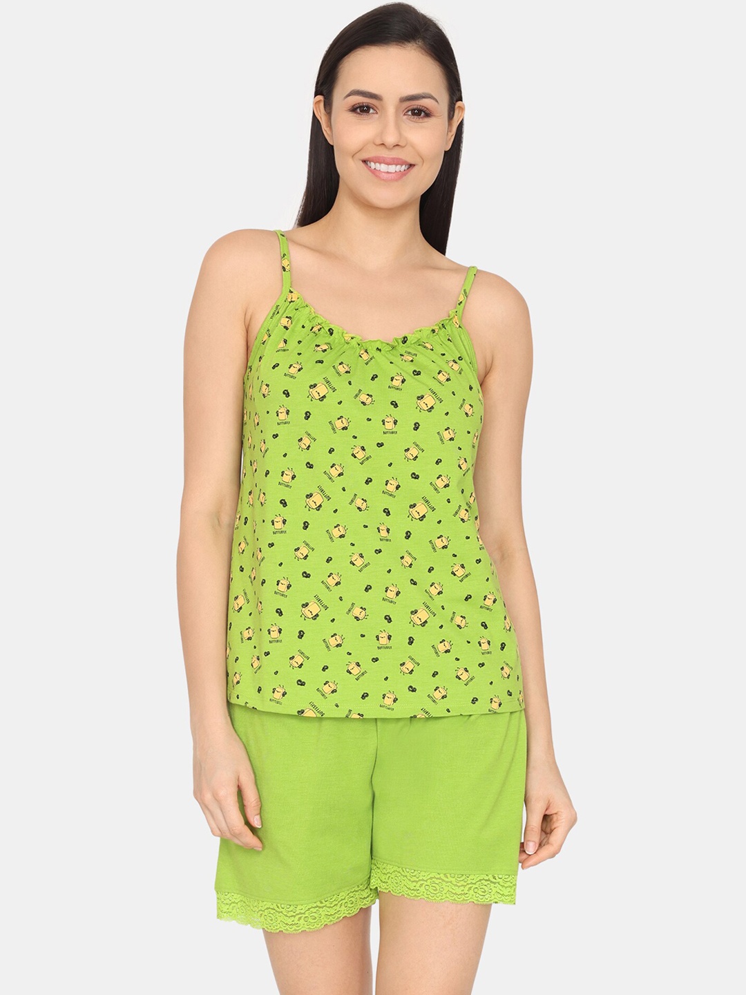 

Rosaline by Zivame Conversational Print Pure Cotton Night Suit, Green