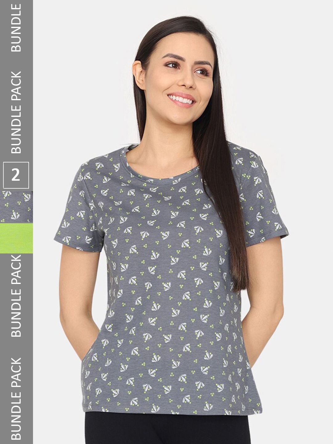 

Rosaline by Zivame Pack Of 2 Printed Cotton T-Shirts, Grey