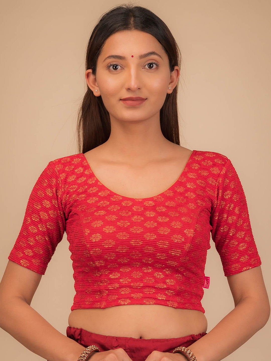 

Bindigasm's Advi Self Design Beads Detail Jacquard Stretchable Blouse, Red