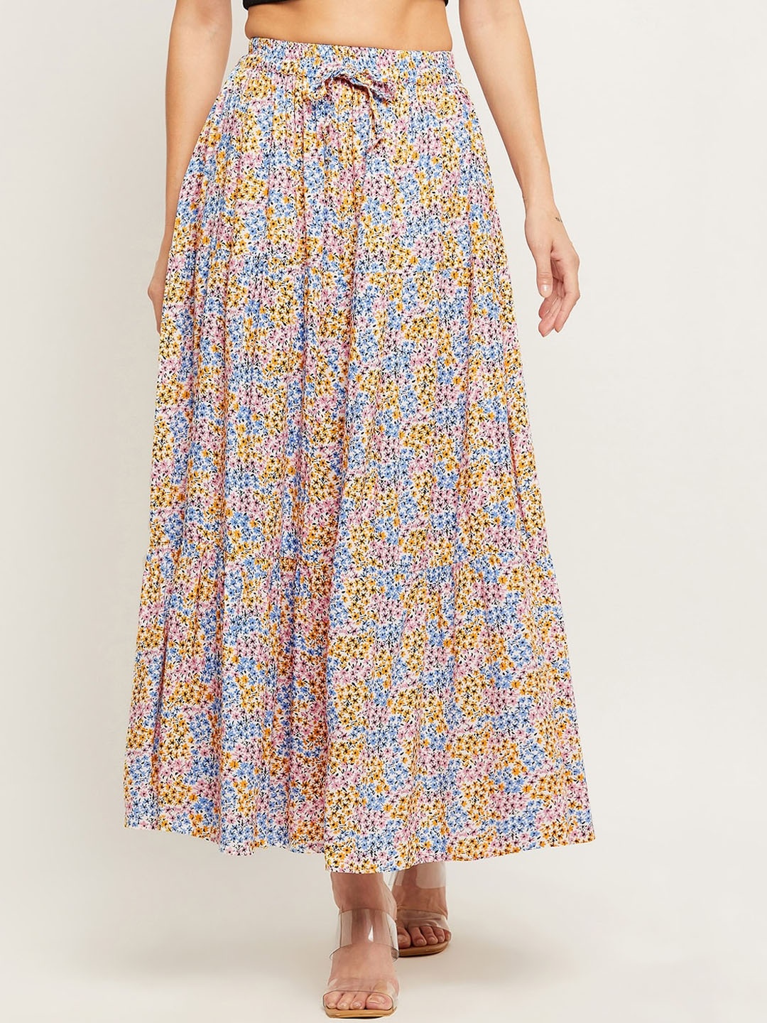 

NABIA Floral Printed Flared Maxi Skirt, Yellow