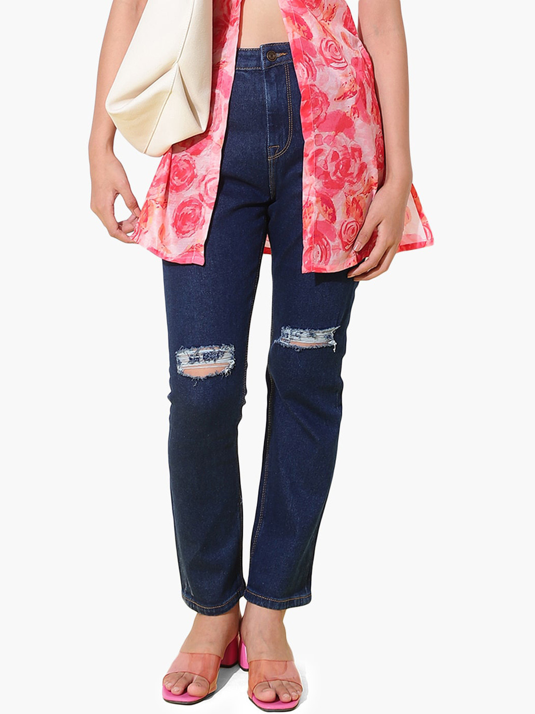 

Virgio Women Relaxed Fit High-Rise Low Distressed Jeans, Blue