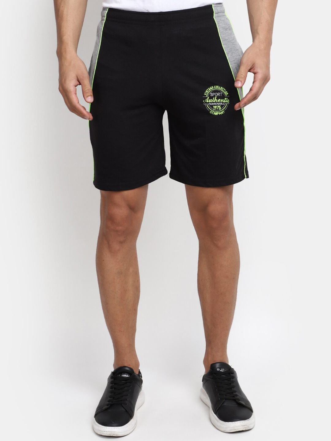 

V-Mart Men Mid Rise Colourblocked Cotton Shorts, Black