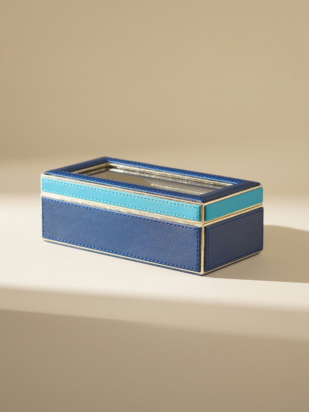 

Pure Home and Living Unisex 3 Compartment Faux Leather Blue Watch Box