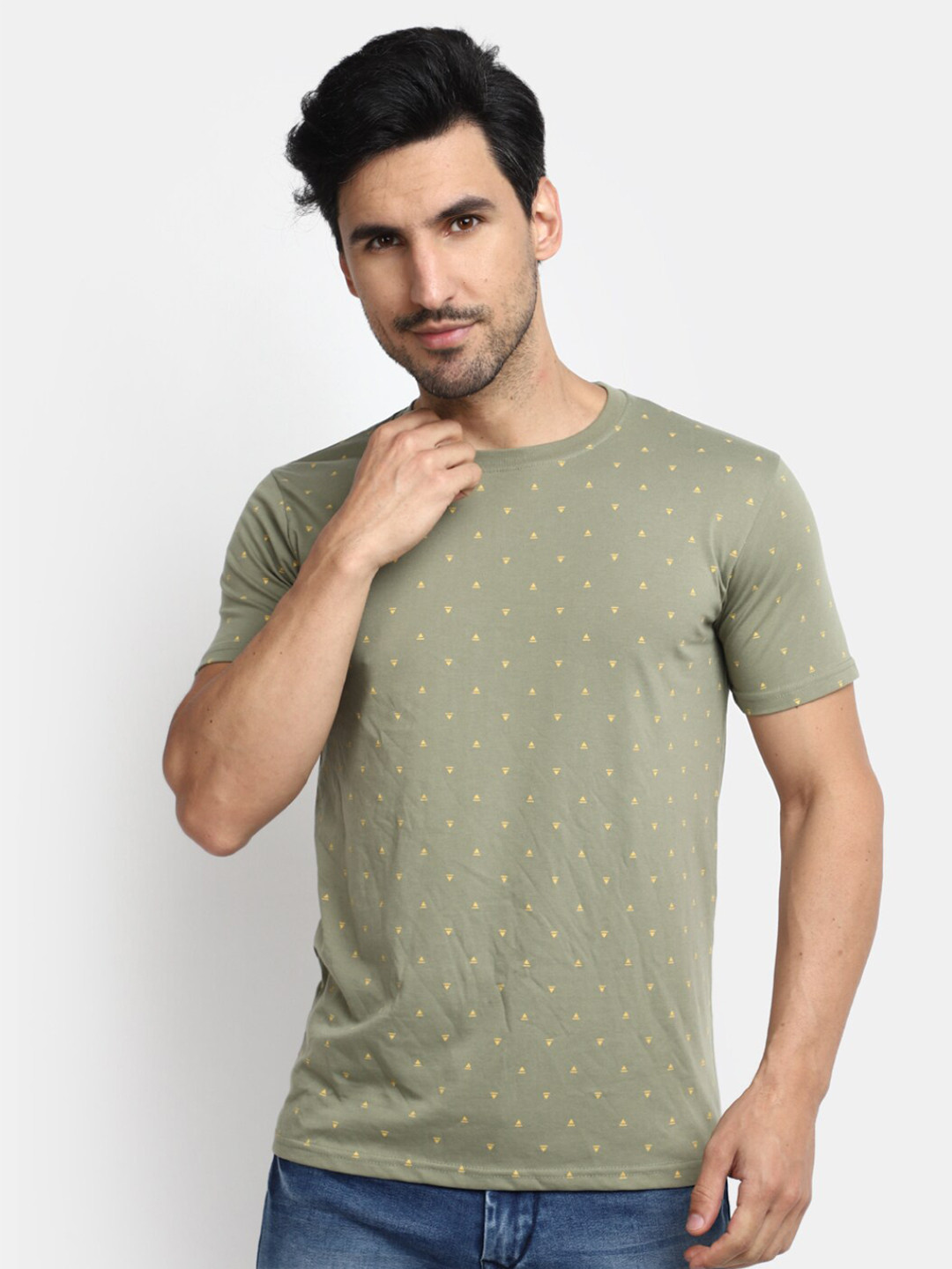 

V-Mart Geometric Printed Slim Fit Cotton T-shirt, Green