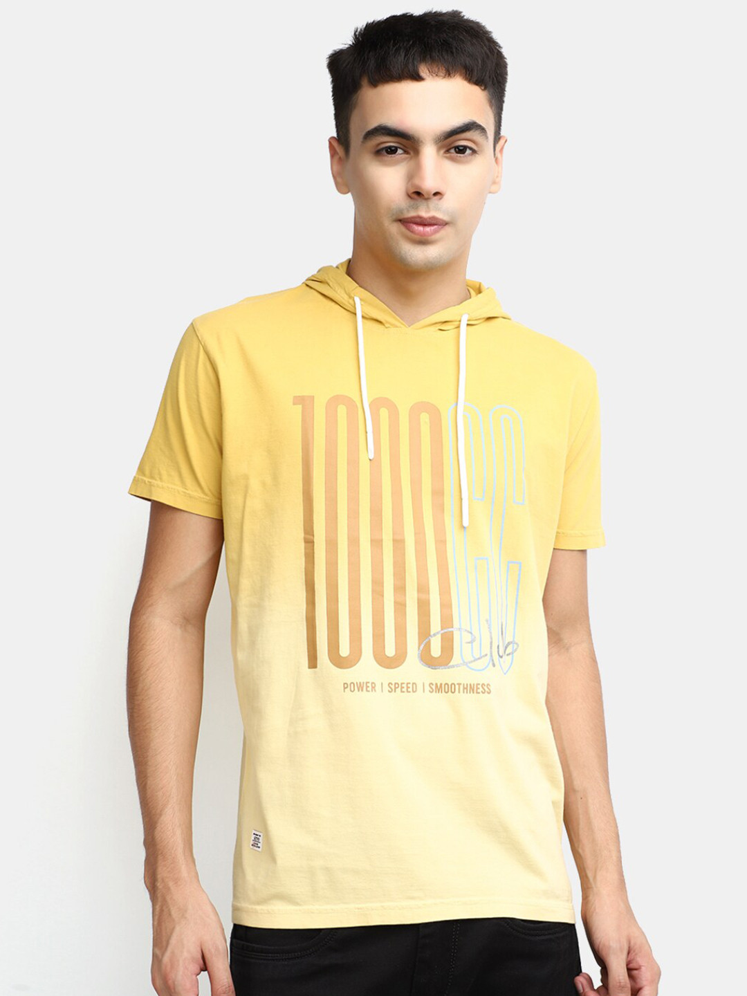 

V-Mart Typography Printed Hooded Cotton T-shirt, Gold