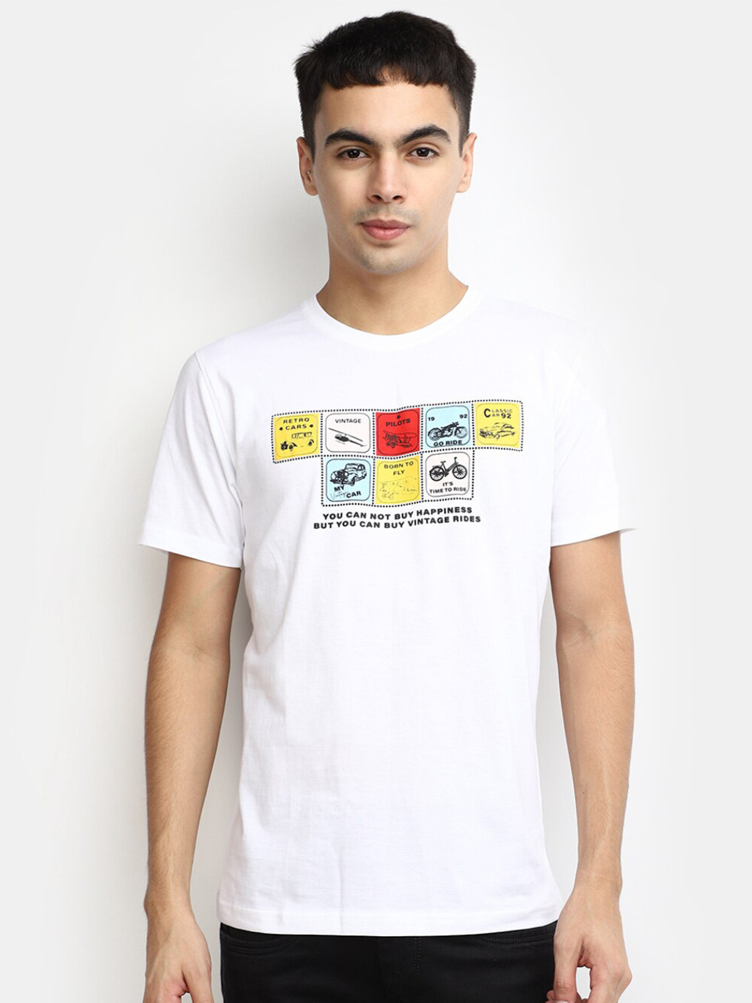 

V-Mart Graphic Printed Slim Fit Cotton Casual T-shirt, White