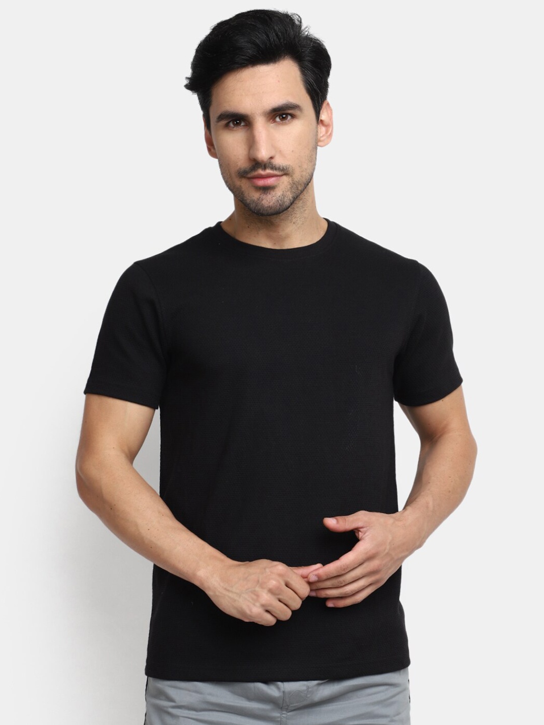 

V-Mart Short Sleeves Slim Fit Cotton T-shirt, Black
