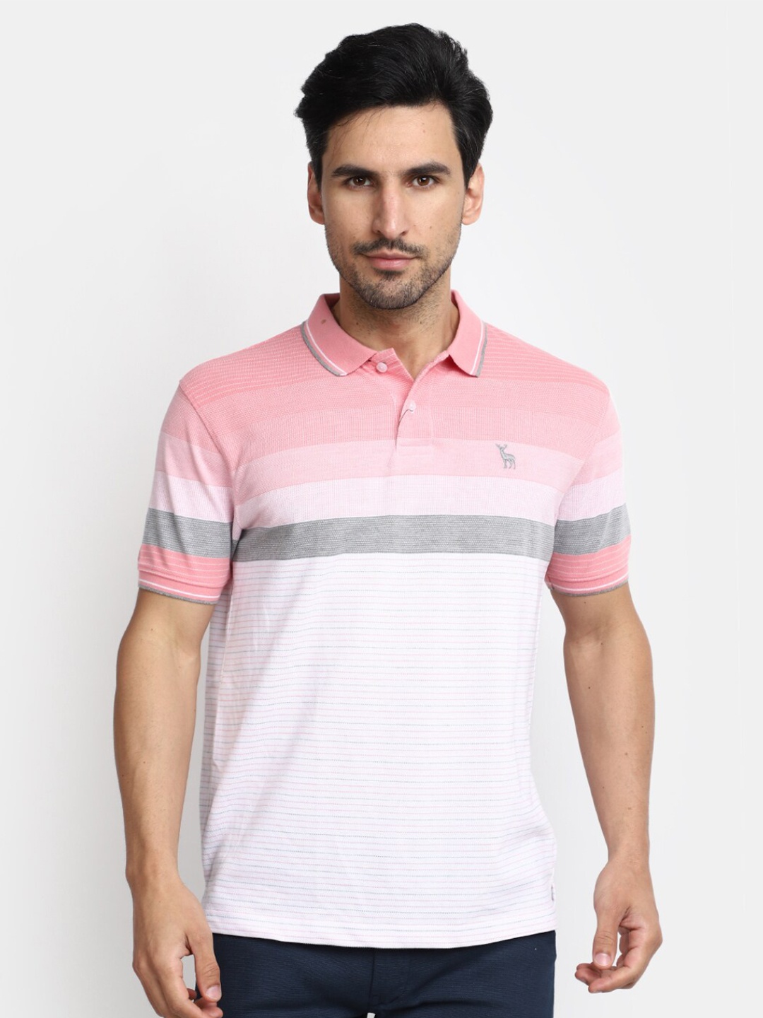 

V-Mart Colourblocked Polo Collar Cotton Regular T-shirt, Pink