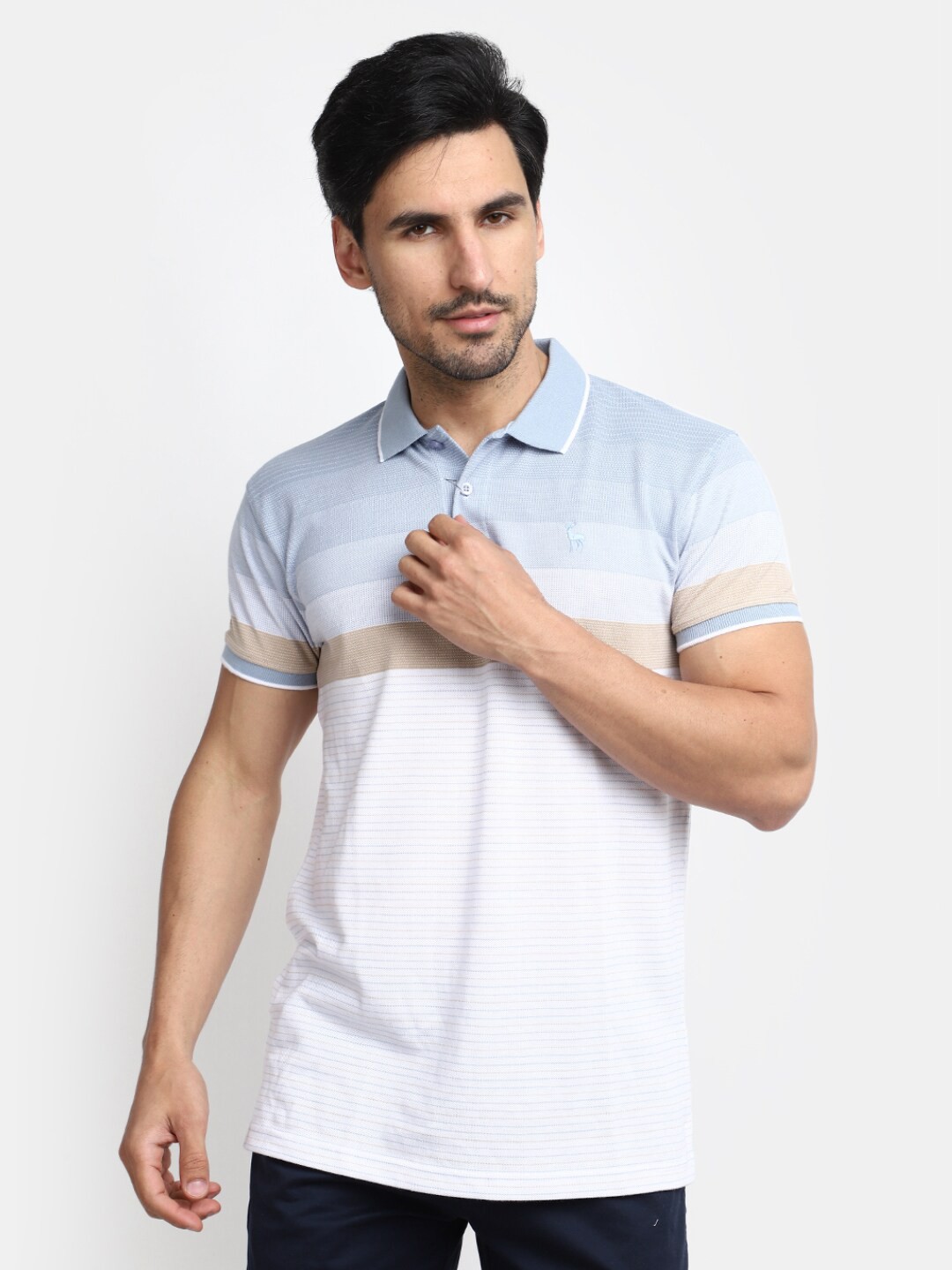 

V-Mart Striped Polo Collar Cotton T-shirt, Blue