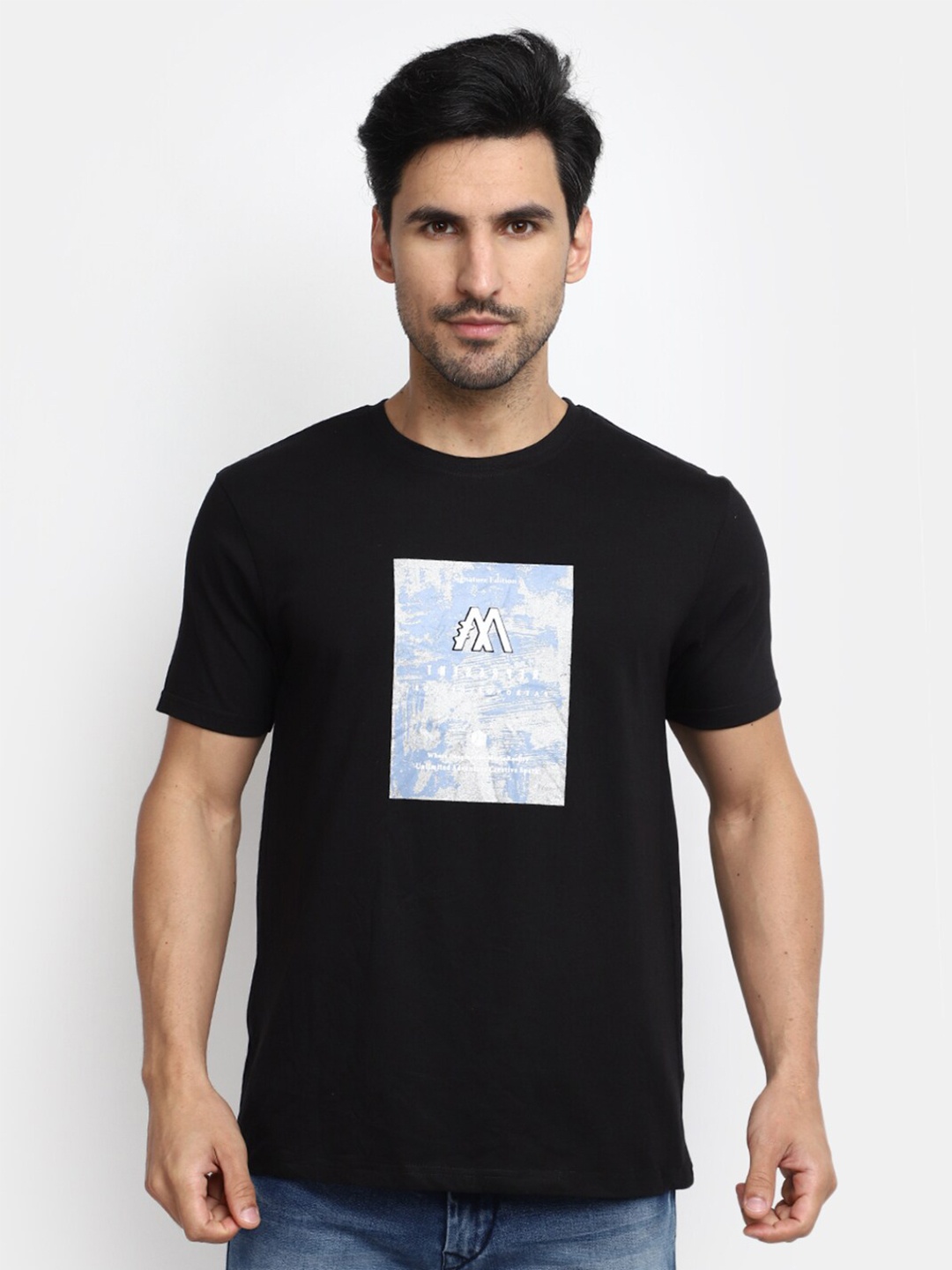 

V-Mart Graphic Printed Slim Fit Cotton T-shirt, Black